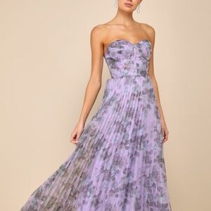 Lulus Most Beautiful Day Purple Multi Floral Print Organza Maxi Dress - Size M